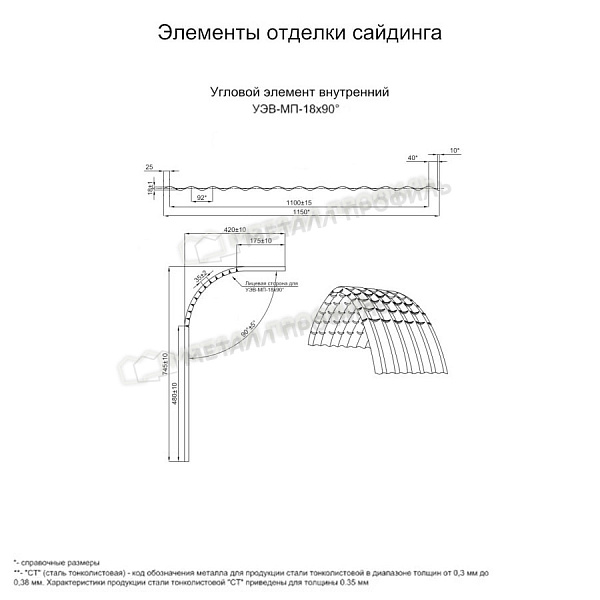 Угловой элемент внутренний УЭВ-МП-18х90° (PURMAN-20-Galmei-0.5) купить в Архангельске, по цене 4945 ₽.